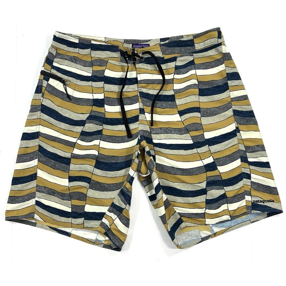 Patagonia Wavefarer Board Shorts Mens Size 36 Fitz Stripe Swim Shorts 10" Inseam